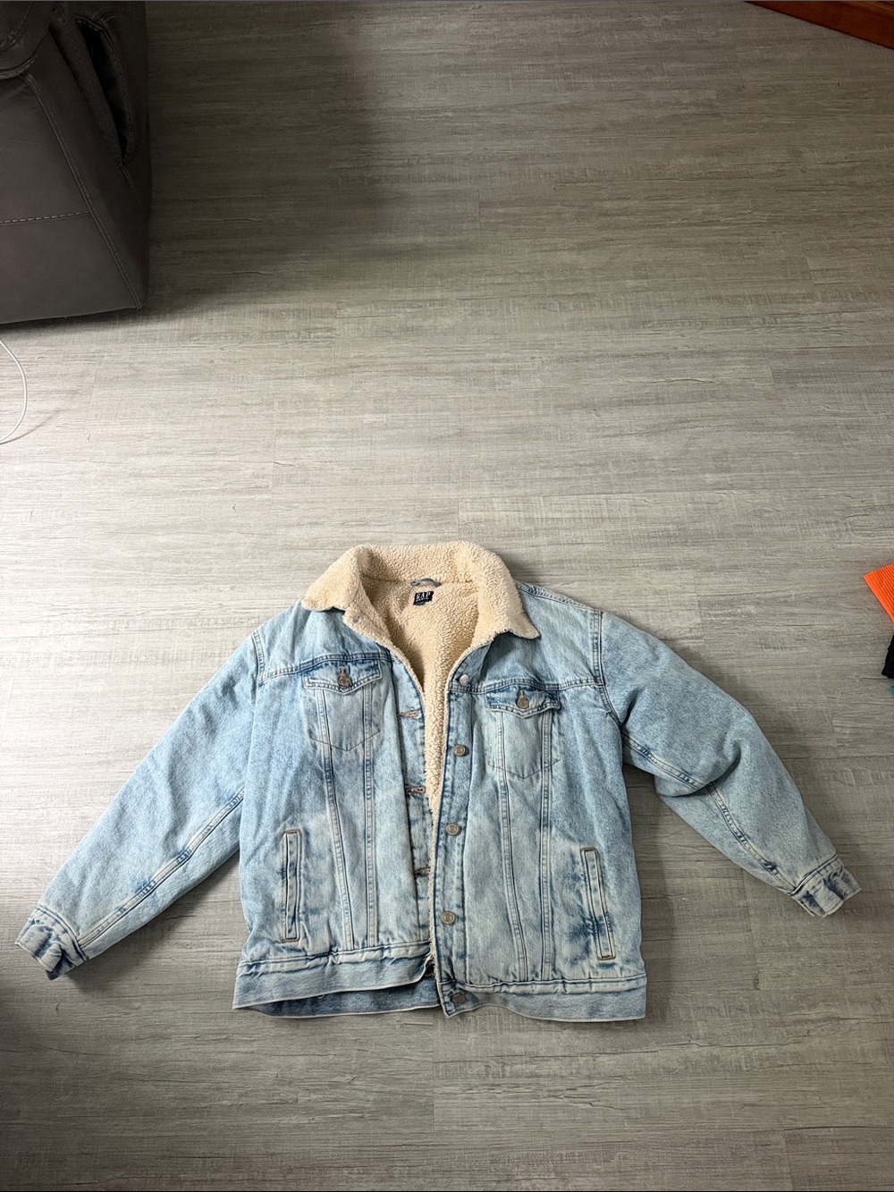 GAP Light Blue Denim Sherpa Jacket with Cream Lining